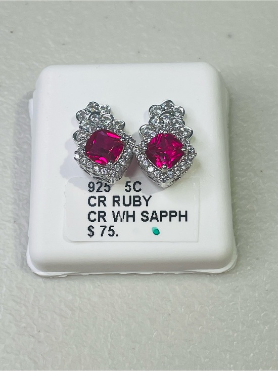 Source Unknown Jewelry - NWT STERLING SILVER & CR RUBY, SAPPHIRE EARRINGS 925 5 ct. Royalcore